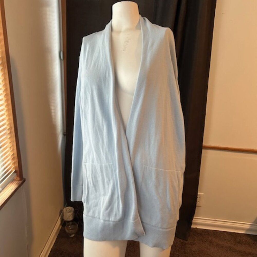 Lands' End Baby Blue knit open cardigan with front pockets, size XL